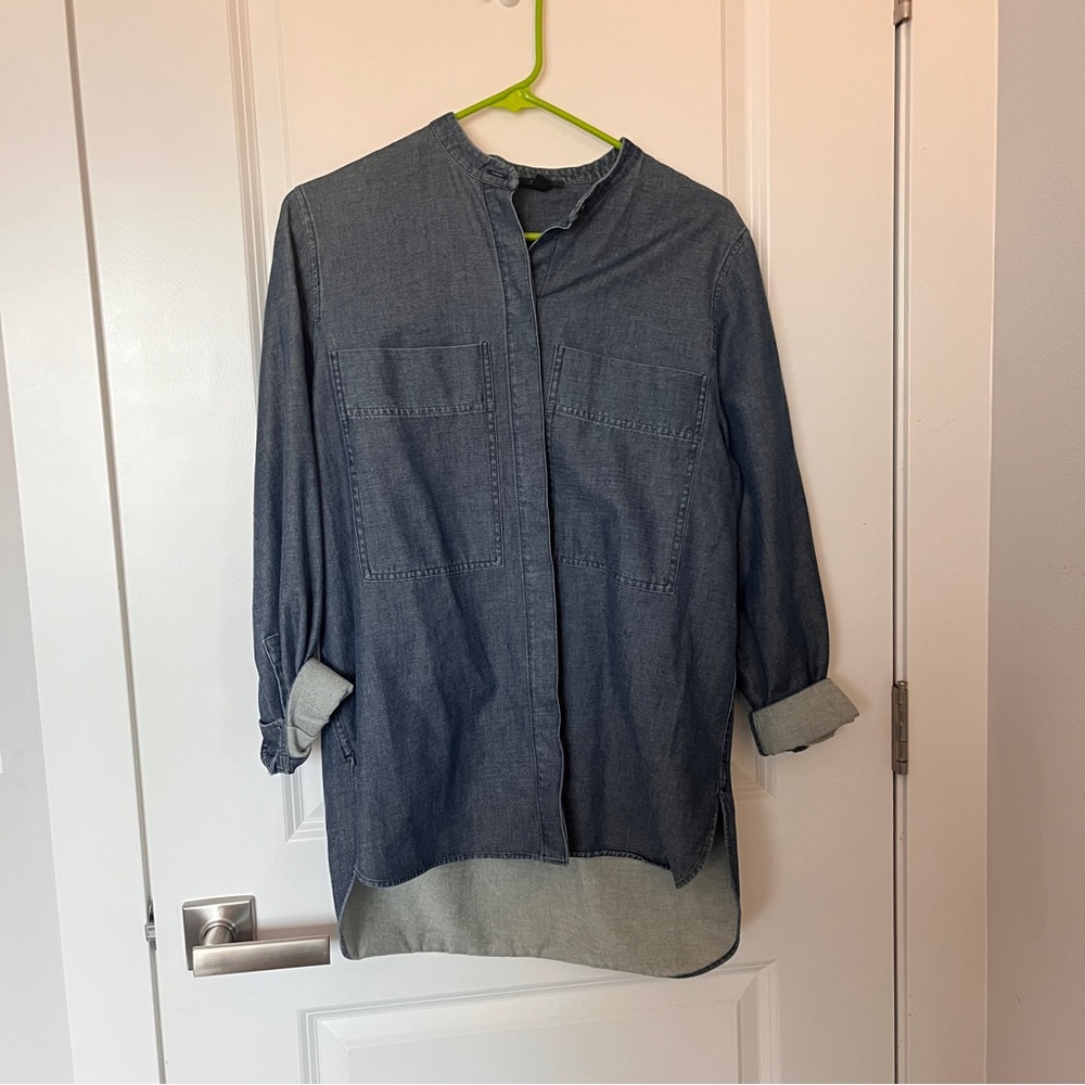 Cos Denim Collarless Button Down